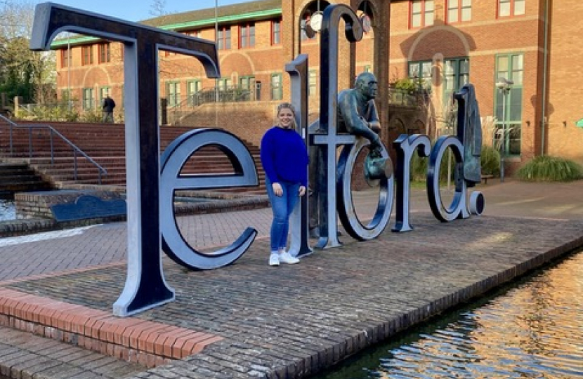 Hannah Campbell with the Telford sign