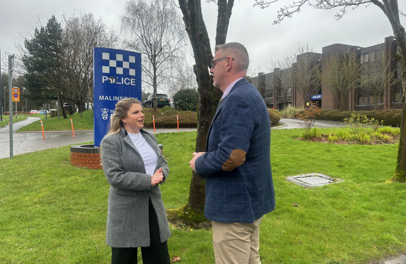 Hannah and the Police and Crime Commissioner outside Malinslee Police station